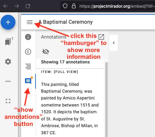 accessing the information pane in Mirador